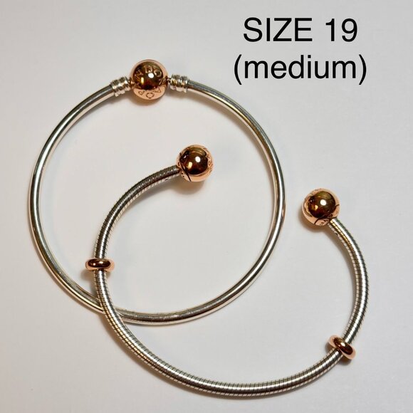 Set of 2 Sterling Silver & Rose Gold Pandora Bangles - Picture 1 of 1